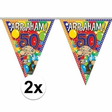 2x stuks abraham 50 jaar versiering vlaggenlijnen 10 meter