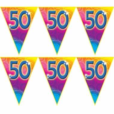 3x stuks verjaardag thema 50 jaar geworden feest vlaggenlijn van 5 meter