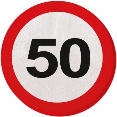 40x 50 jaar leeftijd themafeest servetten verkeersbord 33 cm ron