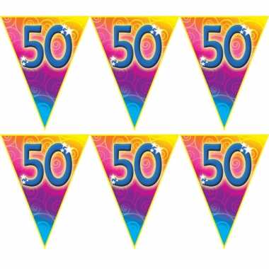 4x stuks verjaardag thema 50 jaar geworden feest vlaggenlijn van 5 meter