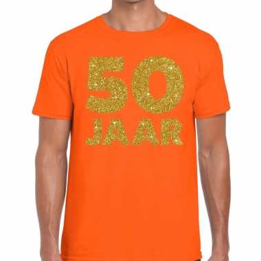 50 jaar goud glitter verjaardag t-shirt oranje heren