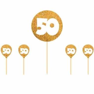 5x taart topper 50 jaar thema versiering goud