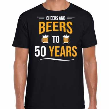 Cheers and beers 50 jaar verjaardag cadeau t-shirt zwart voor heren