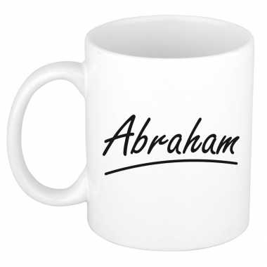 Naam cadeau mok / beker abraham met sierlijke letters 300 ml