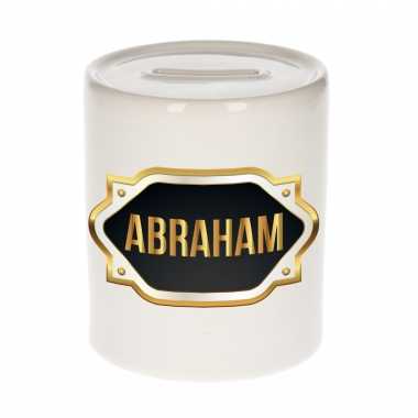 Naam cadeau spaarpot abraham met gouden embleem
