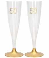 18x champagneglazen flutes 14 cl 140 ml van kunststof met gouden voet abraham sarah 50 jaar