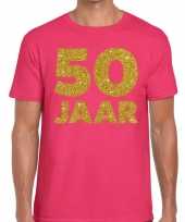 50 jaar goud glitter verjaardag t shirt roze heren