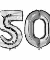 50 jaar zilveren folie ballonnen 88 cm leeftijd cijfer